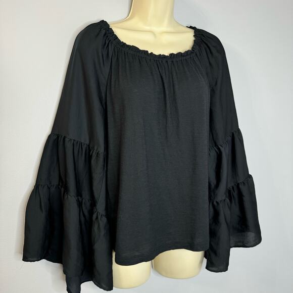 ANTHROPOLOGIE Gloria Peasant Off Shoulder Top Black Bell Sleeve Boho Women M - Picture 4 of 13